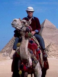 EGYPT PYRAMIDS Thomas Martin Smith on a camel at the Pyramids - photo by Farage